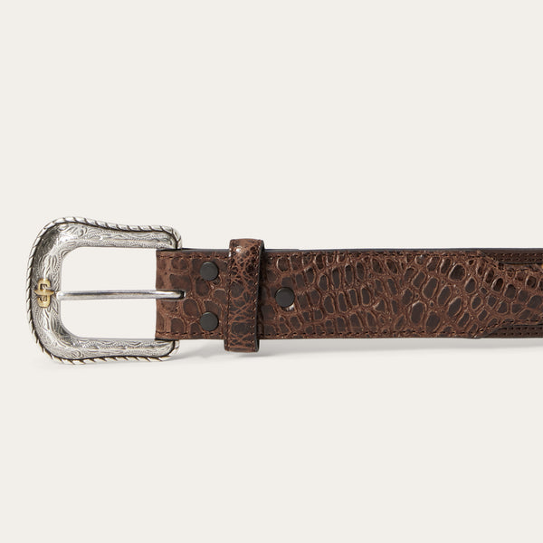 Stetson Ostrich Print Croco Embossed Western Tabs Belt