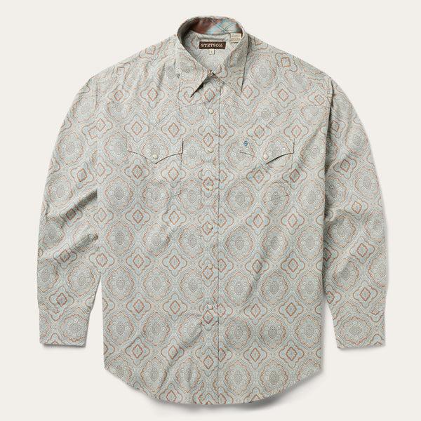 stetson Aqua Paisley Print Western Shirt