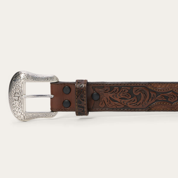 Stetson Bison Leather Tooled Tab Belt