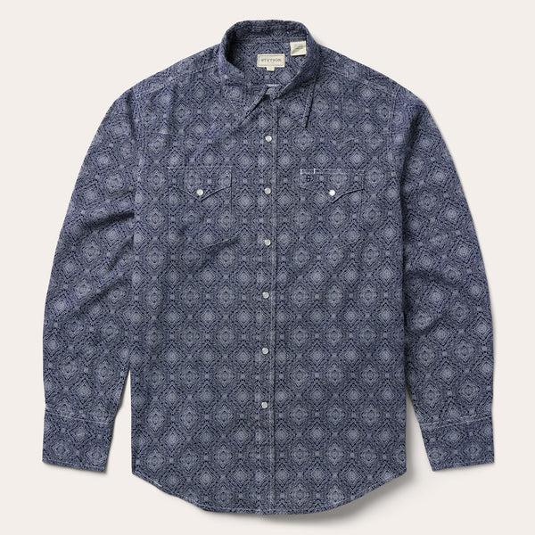 stetson Blue Medallion Print Western Shirt