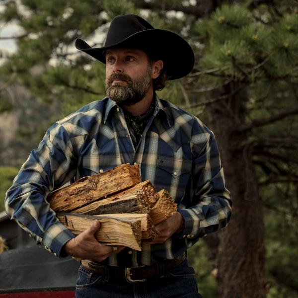 Stetson Blue Sage Dobby Plaid Western Shirt
