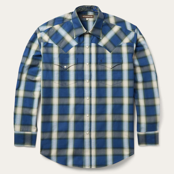 stetson Blue Sage Dobby Plaid Western Shirt