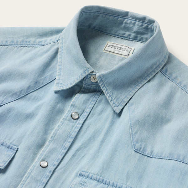 Stetson Chambray Oxford Short Sleeve Western Shirt