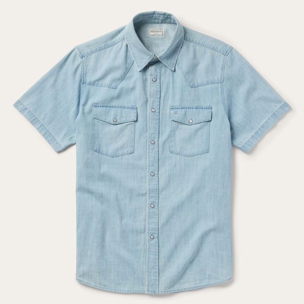 stetson Chambray Oxford Short Sleeve Western Shirt