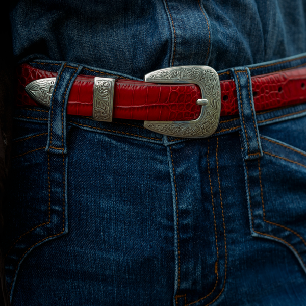 Stetson Croco Print Tapered Belt