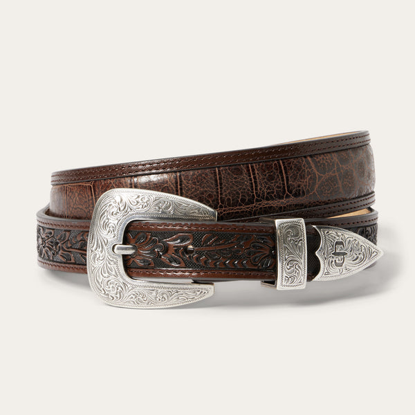 stetson Croco Print Tooled Tapered Belt