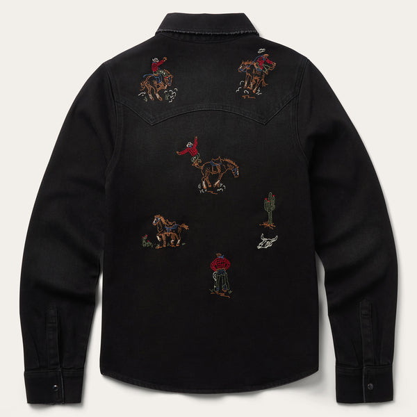 Stetson Embroidered Black Denim Shirt