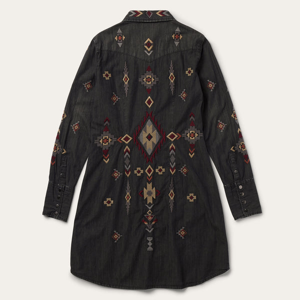 Stetson Embroidered Black Denim Shirt Dress