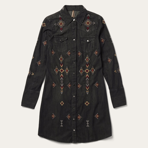 stetson Embroidered Black Denim Shirt Dress
