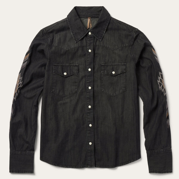 stetson Embroidered Black Denim Shirt
