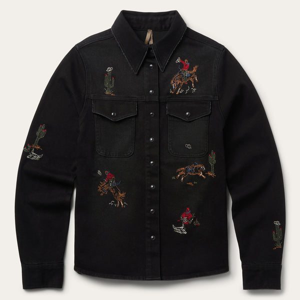stetson Embroidered Black Denim Shirt
