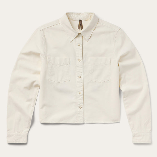 Stetson Embroidered Cream Denim Cropped Shirt