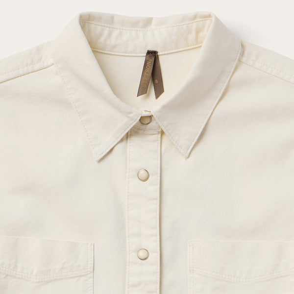 Stetson Embroidered Cream Denim Cropped Shirt