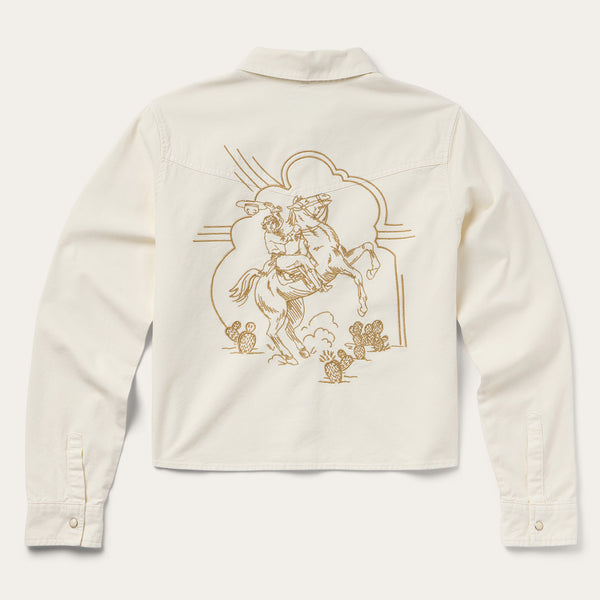 stetson Embroidered Cream Denim Cropped Shirt