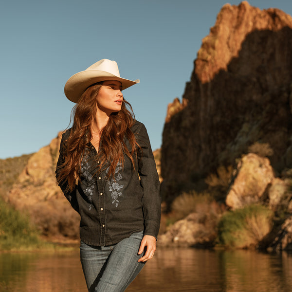 Stetson Embroidered Dark Denim Snap Front Shirt