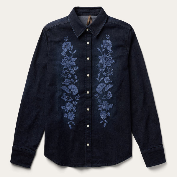stetson Embroidered Dark Denim Snap Front Shirt