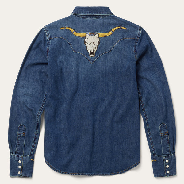 Stetson Embroidered Dark Denim Western Shirt