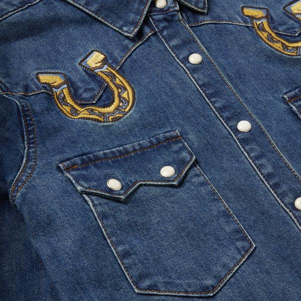 Stetson Embroidered Dark Denim Western Shirt