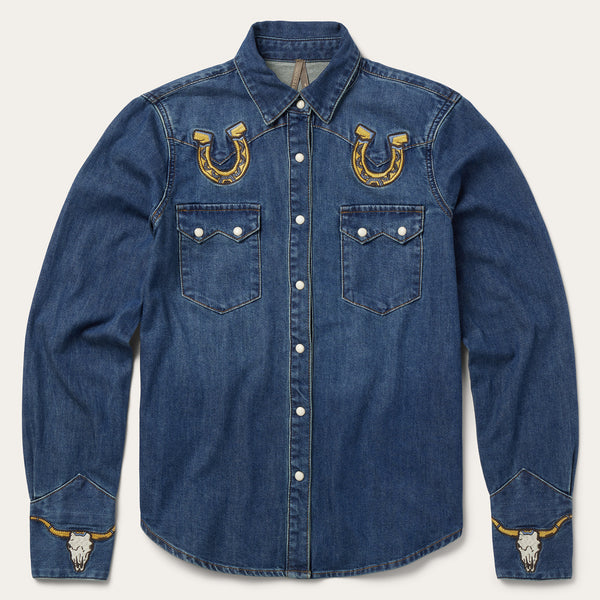 stetson Embroidered Dark Denim Western Shirt