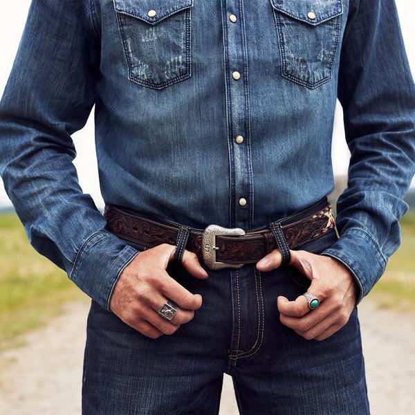 Stetson Embroidered Tooled Tab Belt