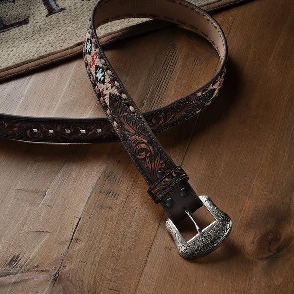 Stetson Embroidered Tooled Tab Belt