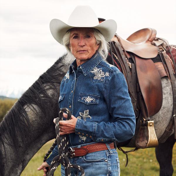 Stetson Floral Embroidered Dark Denim Shirt