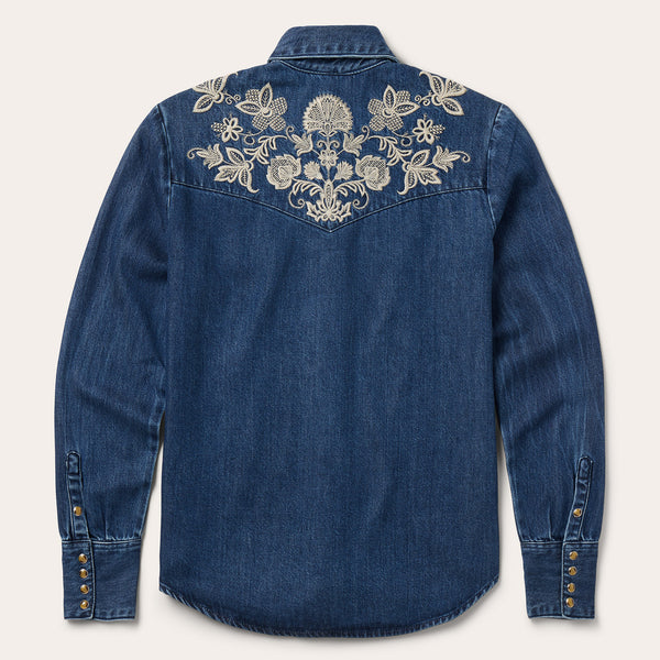 Stetson Floral Embroidered Dark Denim Shirt