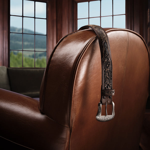 Stetson Hair-on-Hide Tooled Tab Belt