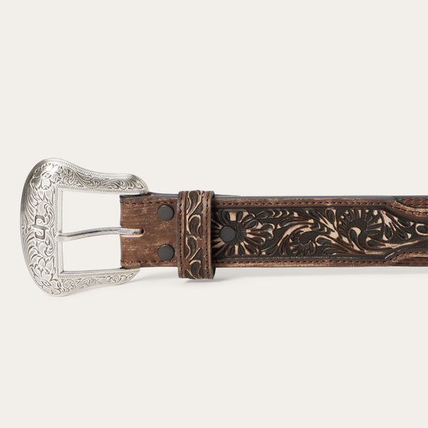 Stetson Hair-on-Hide Tooled Tab Belt
