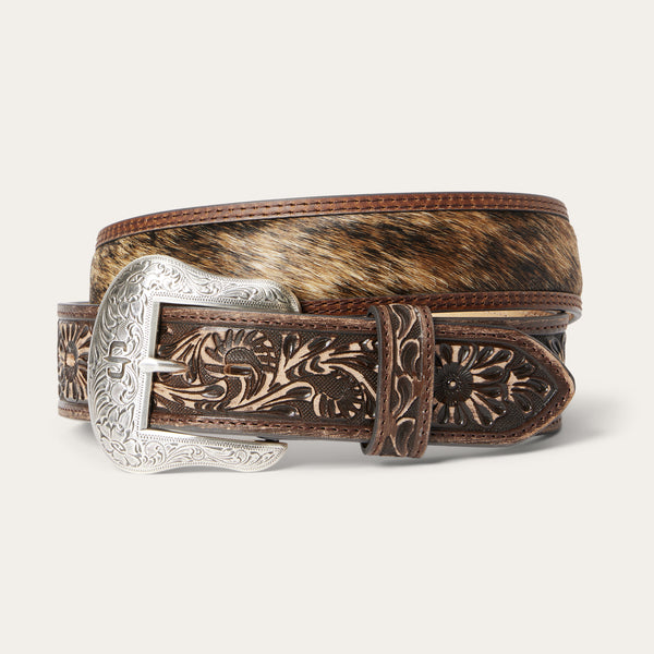 stetson Hair-on-Hide Tooled Tab Belt