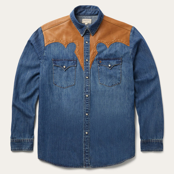 stetson Leather Yoke Denim Shirt
