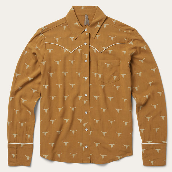 stetson Mojave Longhorn Print Snap Western Shirt