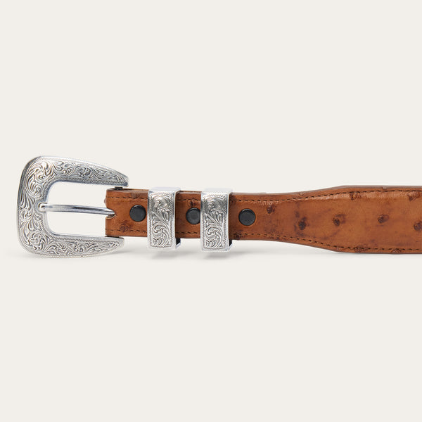Stetson Ostrich Tapered Tab Belt