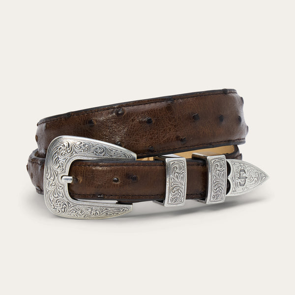 stetson Ostrich Tapered Tab Belt