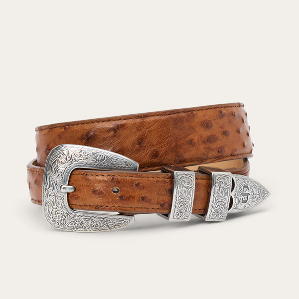 stetson Ostrich Tapered Tab Belt