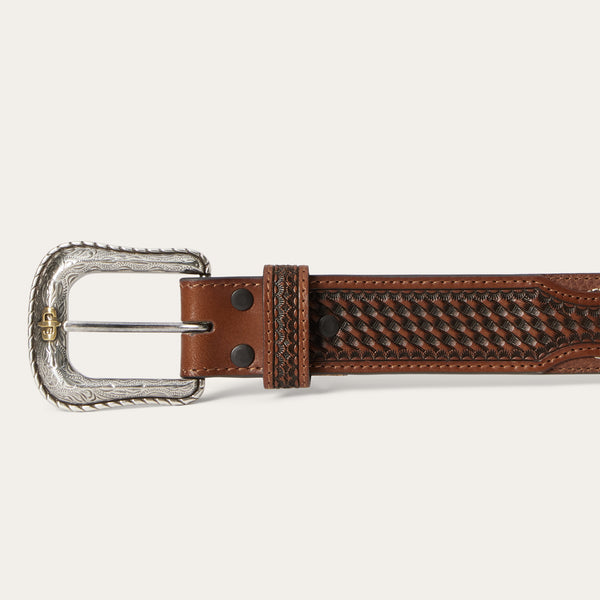 Stetson Pebble Leather Basket Weave Tabs Belt