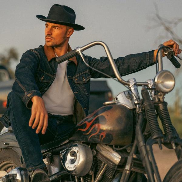 Stetson Suede Collar Raw Denim Jacket