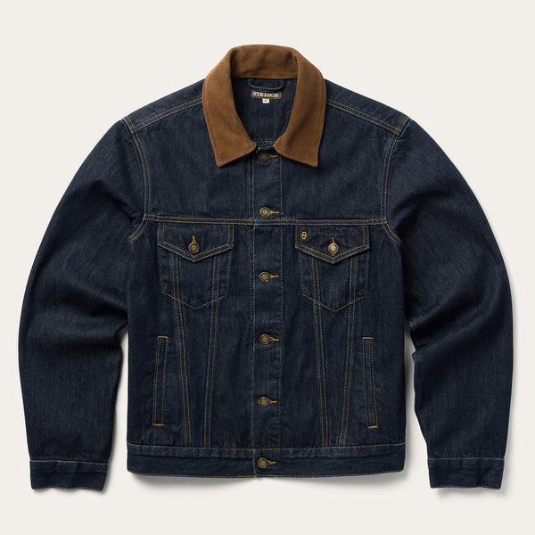 stetson Suede Collar Raw Denim Jacket