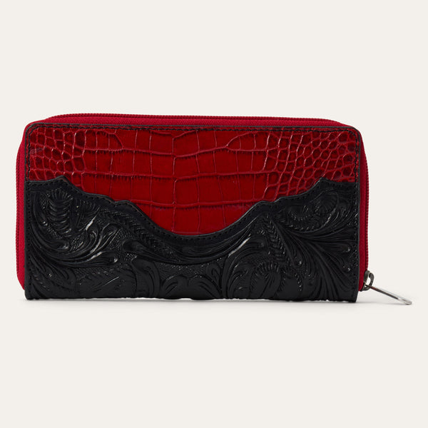 Stetson Tooled Croco Embossed Zip Wallet