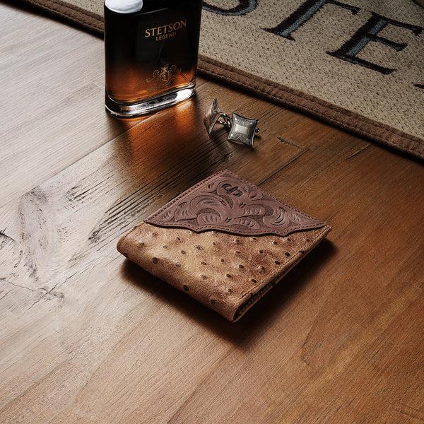 Stetson Tooled Embossed Ostrich Bi-Fold Wallet