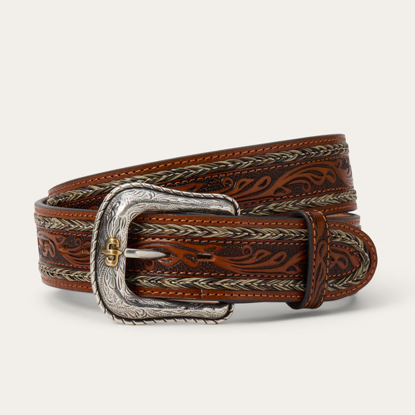stetson Tooled Horse Hair Braided Edge Belt