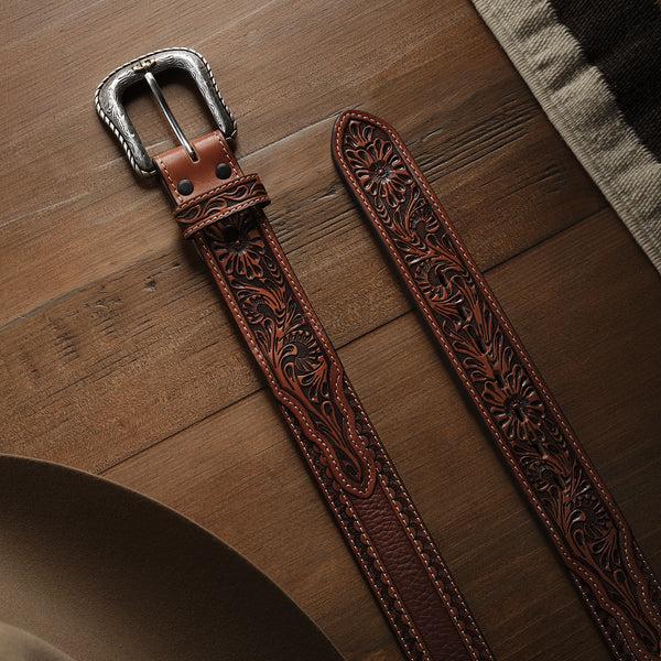 Stetson Tooled Tab Belt
