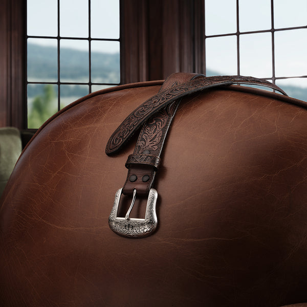 Stetson Tooled Tab Belt