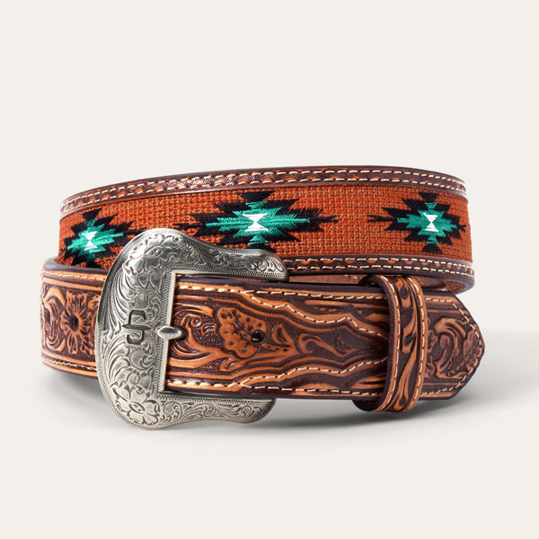 stetson Tooled Tab Embroidered Belt