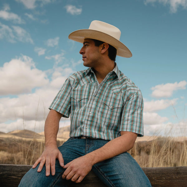 Stetson Turquoise Plaid Short-Sleeve Western Shirt
