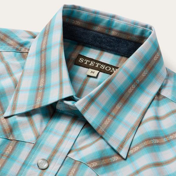 Stetson Turquoise Plaid Short-Sleeve Western Shirt