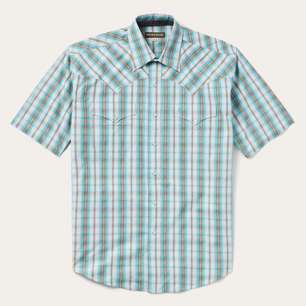 stetson Turquoise Plaid Short-Sleeve Western Shirt