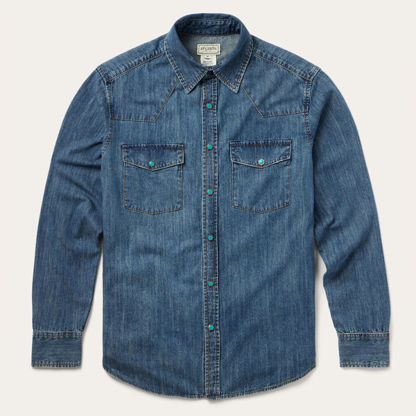 stetson Turquoise Snap Lightweight Denim Shirt