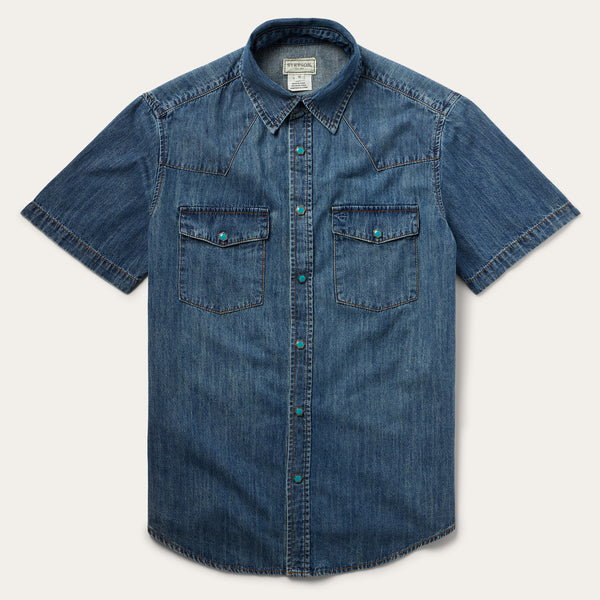 stetson Turquoise Snap Short Sleeve Denim Shirt