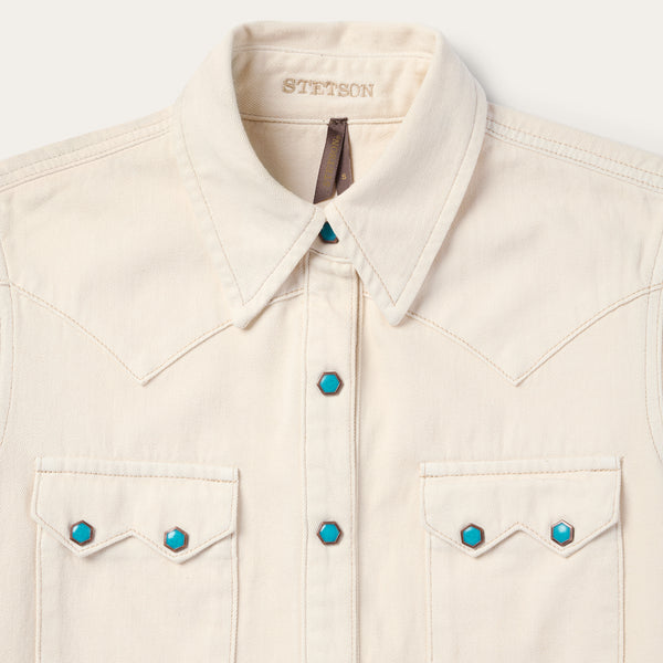 Stetson Turquoise Snap Western Denim Shirt
